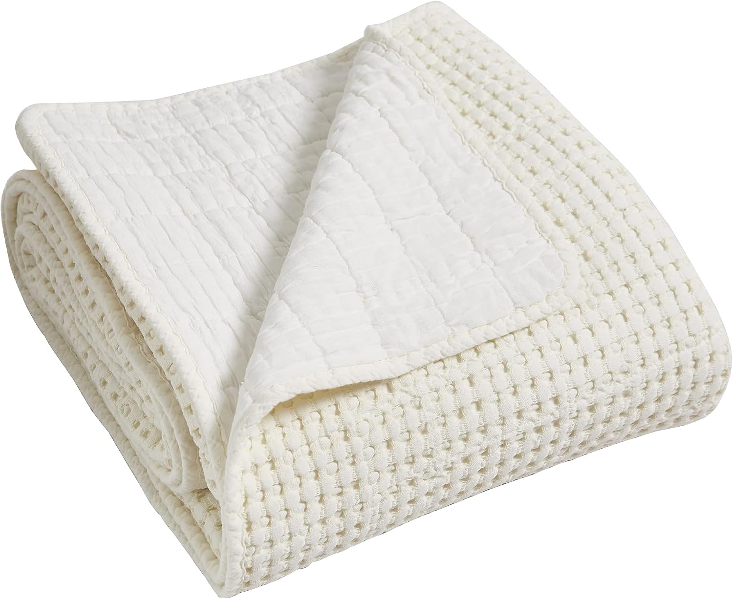 Levtex Home Mills Waffle Full Bedspread Set (100x104in) with 2 Pillow Shams (26x20in) - Cream - Cotton Waffle Full Size Bedspread Set - Lightweight, Soft, Pre-Washed