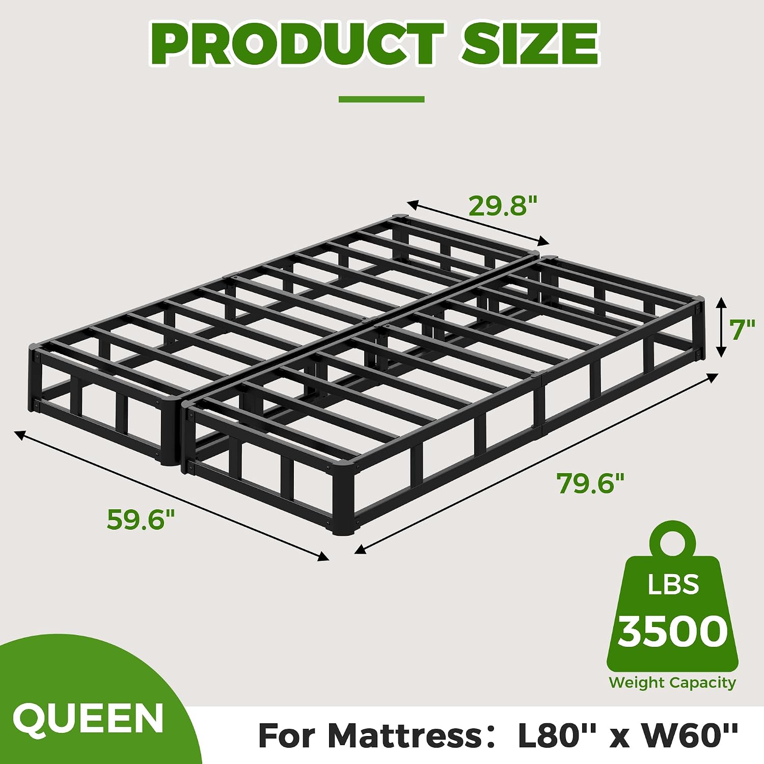 EMODA 7 Inch Split Queen Box Spring, 3500LBS Heavy Duty Metal Box Spring for Queen Bed Mattress Foundation with Fabric Cover, Noise-Free, Non Slip, Easy Assembly