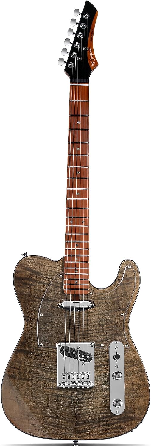 Leo Jaymz TL Electric Guitar - Flame Maple Top, Mahogany Body, Maple Neck - Alnico V Pickups - Solid Choice for Beginners & Intermediate Players (Black Flame)
