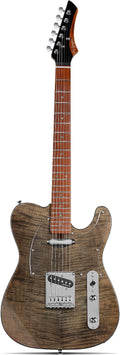 Leo Jaymz TL Electric Guitar - Flame Maple Top, Mahogany Body, Maple Neck - Alnico V Pickups - Solid Choice for Beginners & Intermediate Players (Black Flame)