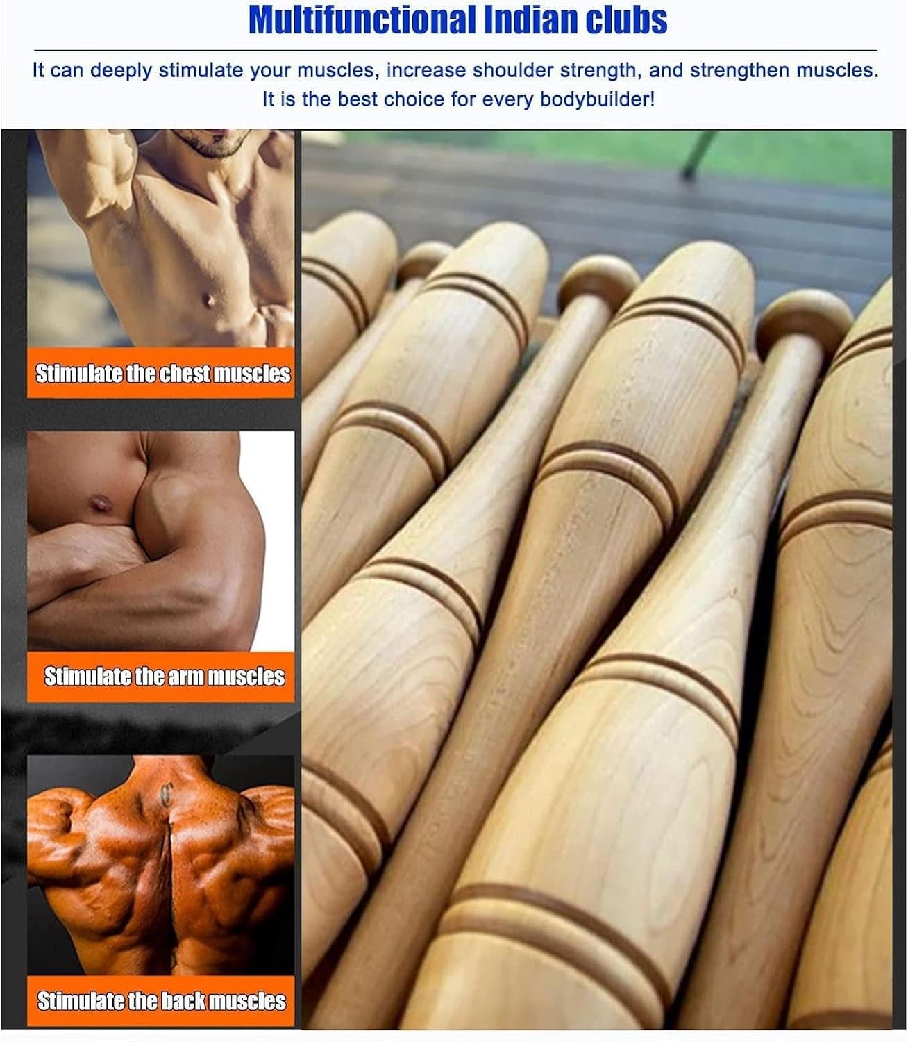 Wooden Indian Clubs Pair 2lb,-Heavy Duty Indian Clubs 2lb/3lb/4lb Pair, All Body Workout/Strength Training Clubbell,Home Gym Equipment, Fitness Women & Men Exercise Clubs (Size : 1.1 lbs Each Club