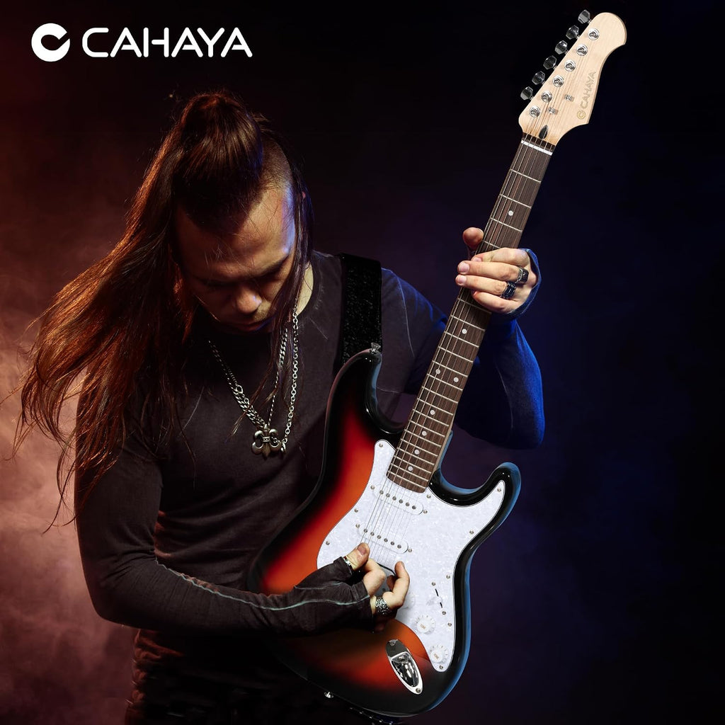 CAHAYA Electric Guitar Kit 39in - Full Size Electric Guitar Kit for Beginner Starter Poplar Solid Body with 10W Amplifier, Gig Bag, Strap, Tuner, Cable, String, Picks
