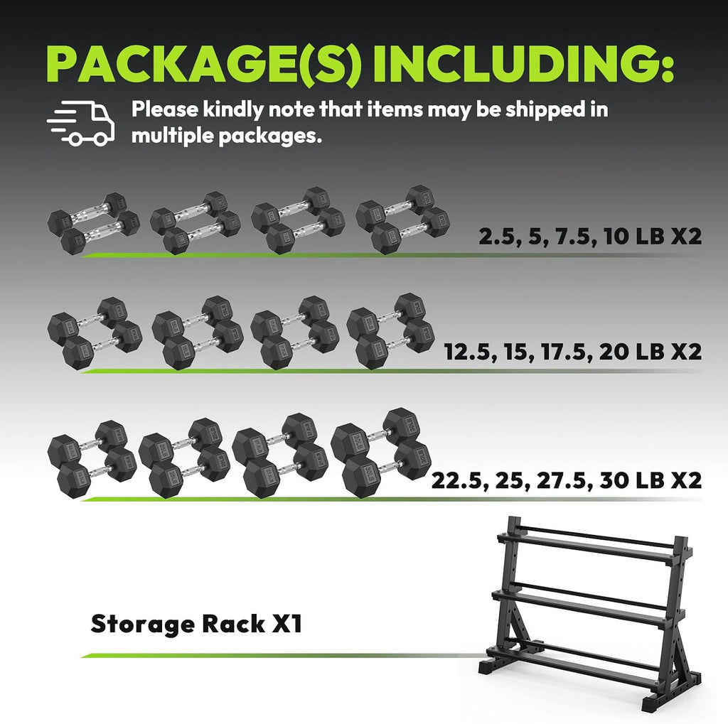 HANDBODE 3-Tier Dumbbell Rack Stand, 1000LB Capacity Storage Rack, Weight Rack for Dumbbells, Kettlebell, 390–700 lb Rubber Coated Fixed Weight Sets, Home Gym Strength Training Equipment