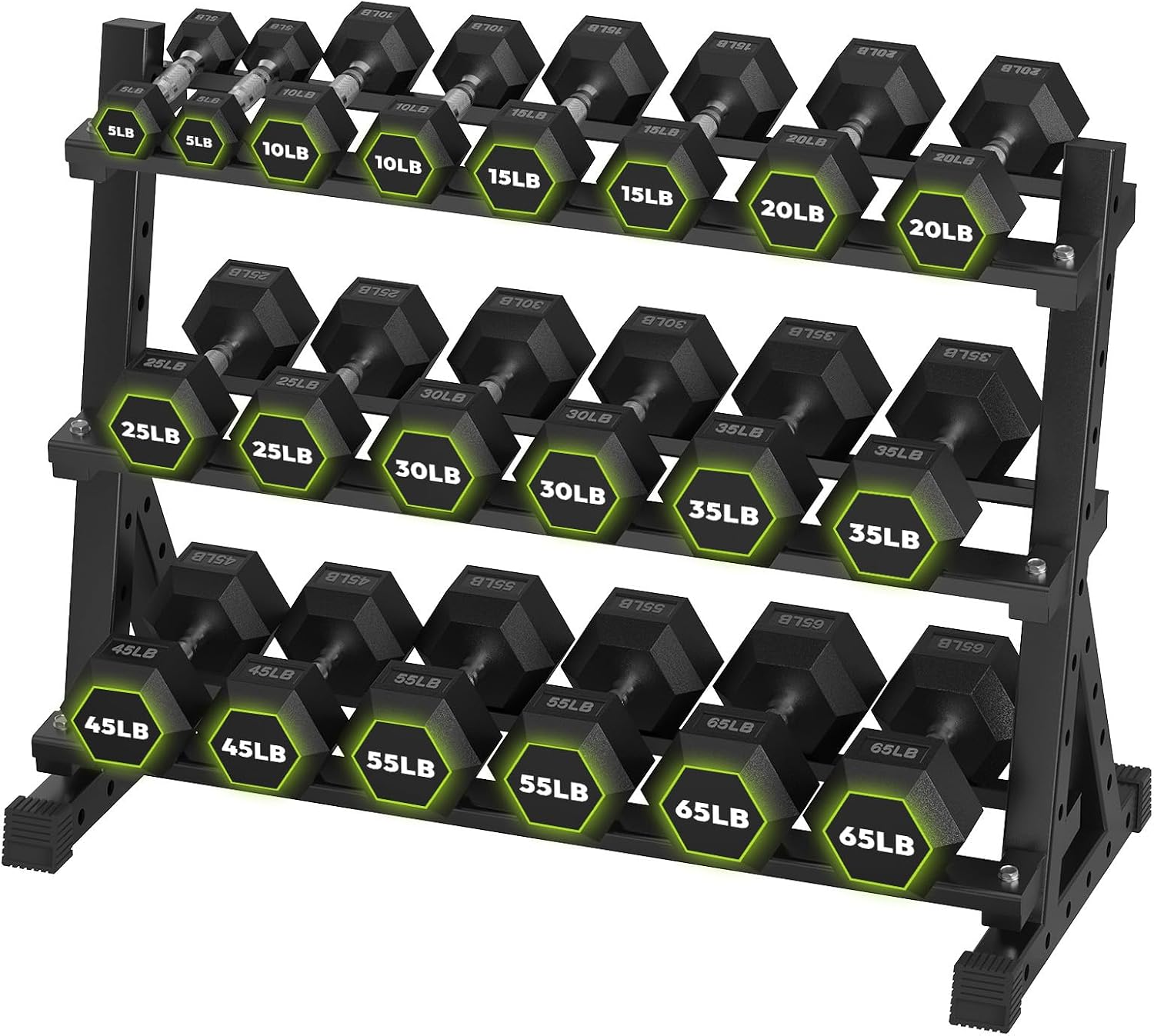 HANDBODE Hex Dumbbell Set with Rack, 300-840 lb Rubber Coated Fixed Weights Sets with Heavy Duty Storage Stand, Hexagon Shape, Multiple Weight Options Home Gym Equipment for Strength Training