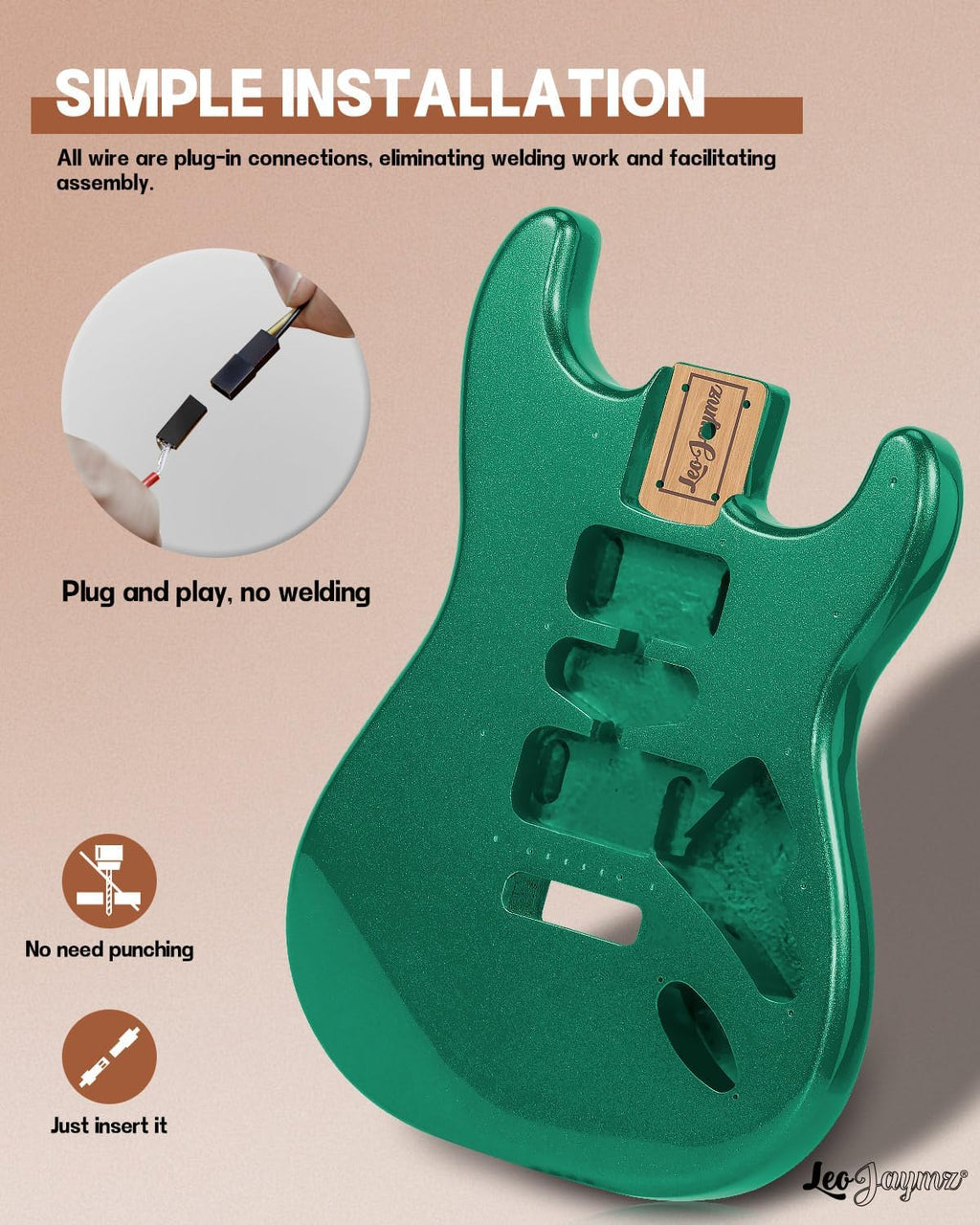 Leo Jaymz DIY ST Style Electric Guitar Kits,Spray-painted Mahogany Body,Laurel Wood Fingerboard and Maple Neck, including all Components (ST-Metallic Green)