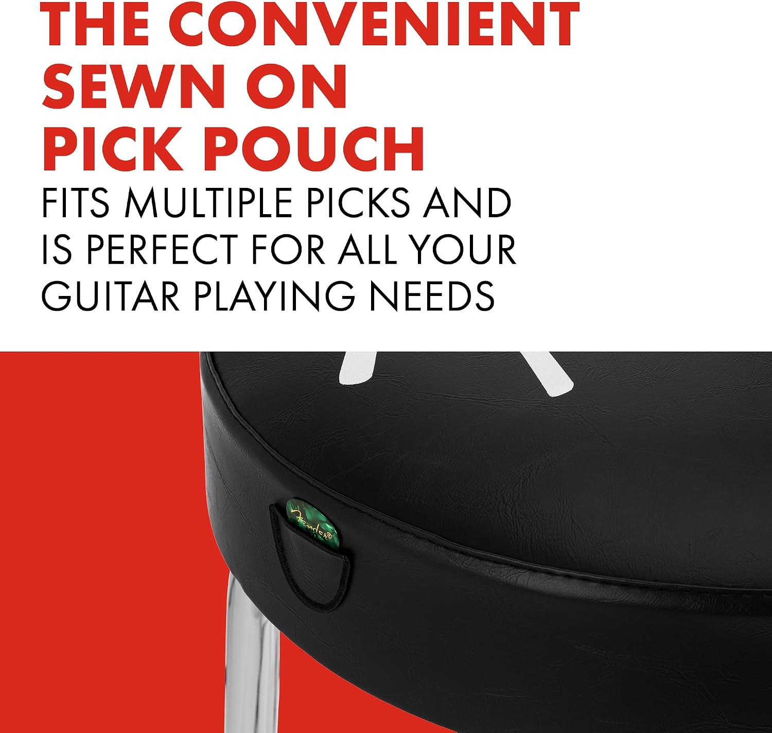 Fender Spaghetti Logo Swivel Barstool with Guitar Picks Pouch, Great Gifts for Dad, with 1 Year Limited Warranty, Simple Assembly, Black/Black, 30'