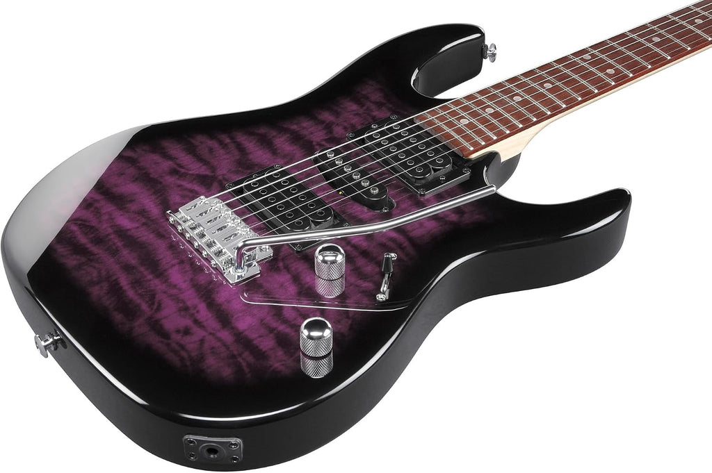 Ibanez GRX70QA RG Gio Electric Guitar - Transparent Violet Sunburst Bundle with Amp, Gig Bag, Tuner, Instrument Cable, Picks, Austin Bazaar Instructional DVD, and Polishing Cloth
