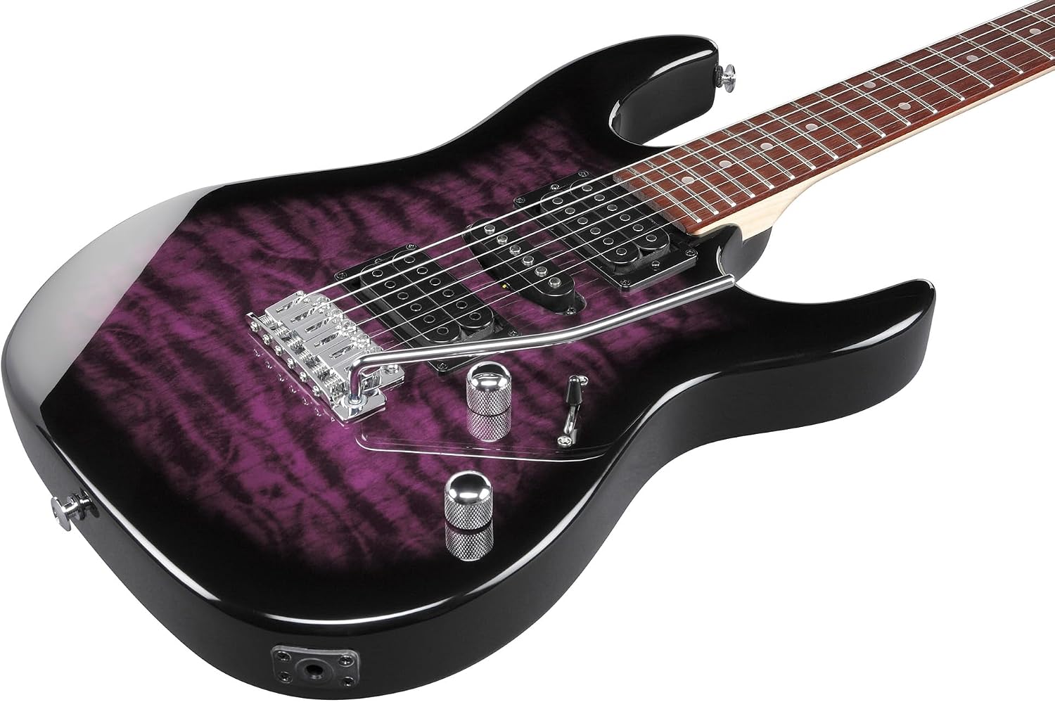 Ibanez GRX70QA RG Gio Electric Guitar - Transparent Violet Sunburst Bundle with Amp, Gig Bag, Tuner, Instrument Cable, Picks, Austin Bazaar Instructional DVD, and Polishing Cloth