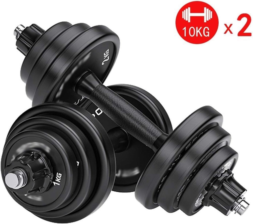 Exercise Set 20KG Dumbbells Pairs 3-44 lbs Adjustable Dumbbell Weight Set Barbell Lifting with 2 Connector for Home Bodybuilding Training(10kg2) Weight Bell