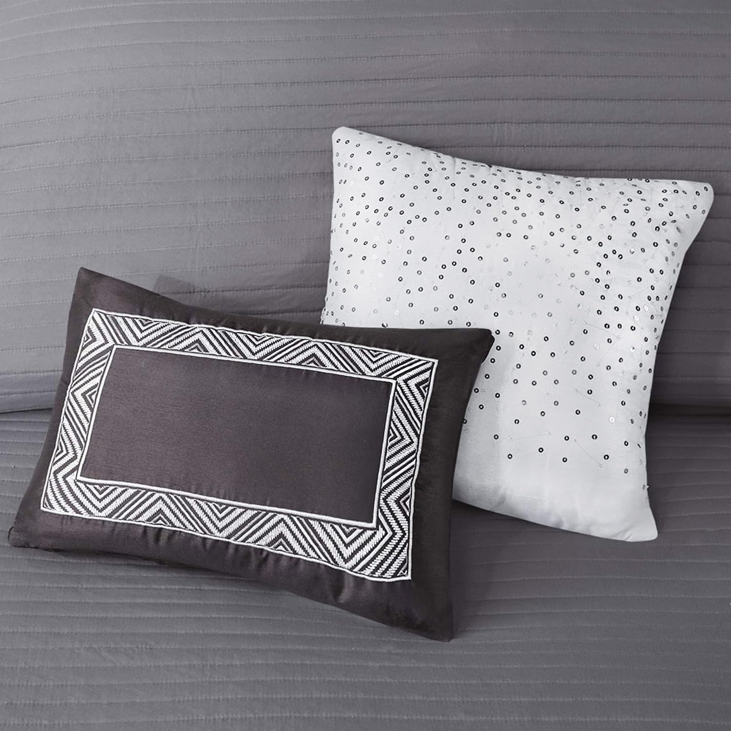 Madison Park King Quilt Set Lustrous Jacquard & Glitter Accent Coverlet Set - All Season, Lightweight Quilt Set, Shams, Decorative Pillow, King/Cal King Chevron Grey/Taupe