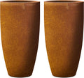 Kante 23.6' H Iron Oxide Finish Concrete Tall Planters (Set of 2), Large Outdoor Indoor Decorative Plant Pots with Drainage Hole and Rubber Plug, Modern Style for Home and Garden