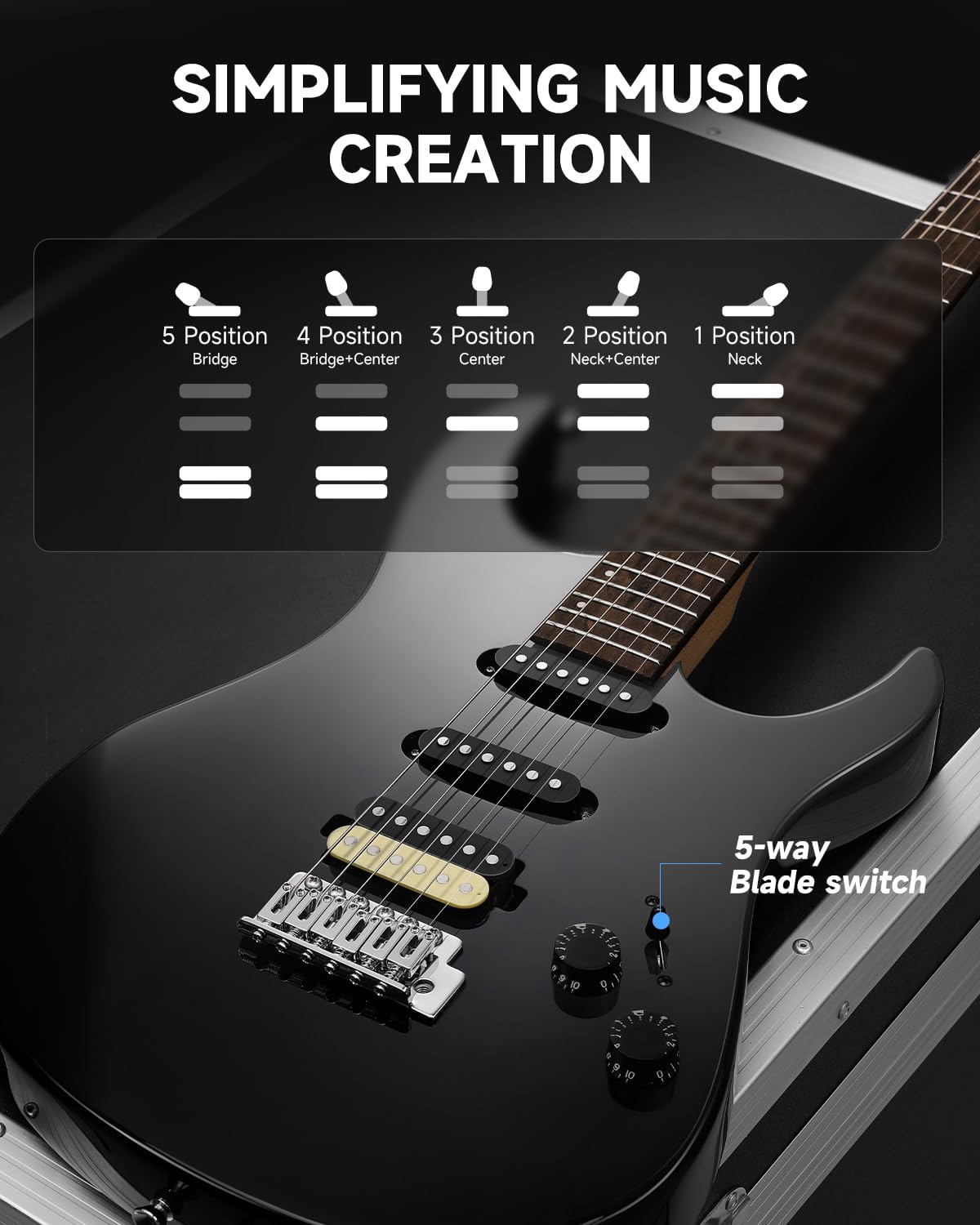 Donner DMT-66 Solid Body Electric Guitar Kit for Beginners, Full Size 39' Electric Guitar with HSS Pickups, Poplar Body, Maple Neck, Starter Guitar with Gig Bag, Strap, Whammy Bar, Wrench, Black
