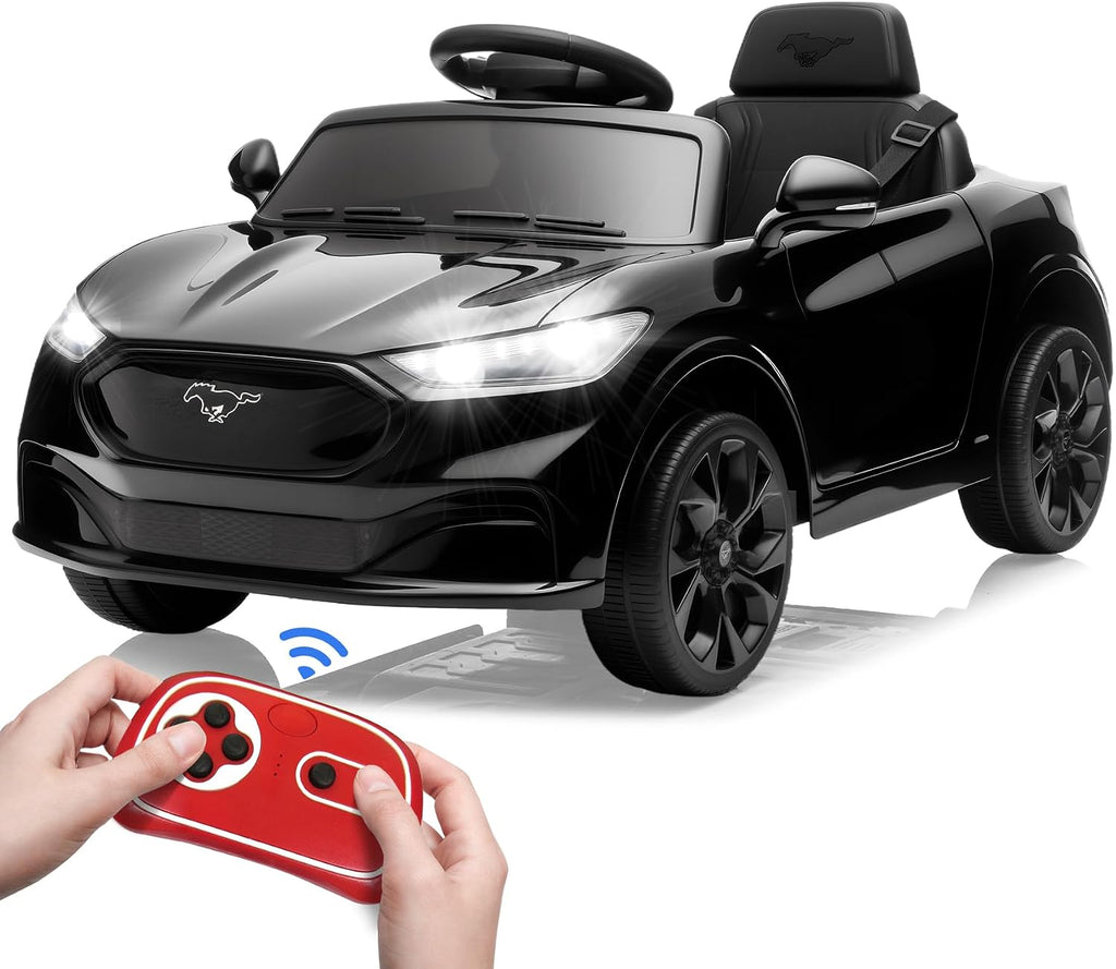 Bobike Electric Ride On Car for Kids, 12V Electric Toddler Car with Remote Control, Ride on Toys for Kids with LED Lights, Music Player, Lockable Doors (Black)