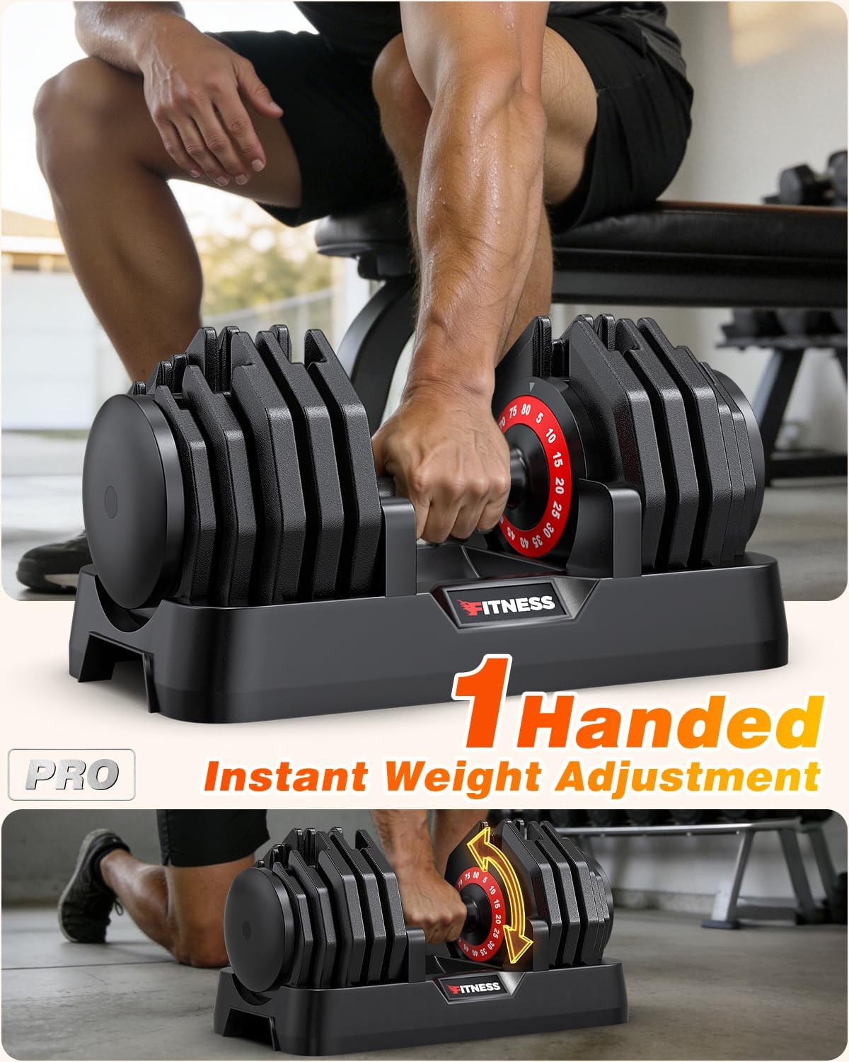 Rendpas Adjustable Dumbbells Set of 2, 5-in-1/10-in-1/16-in-1 Quick-Lock Hand Weights 25/55/80 lbs Pair, Anti-Slip Handle Free Weights Set for Home Gym Strength Training for Men Women