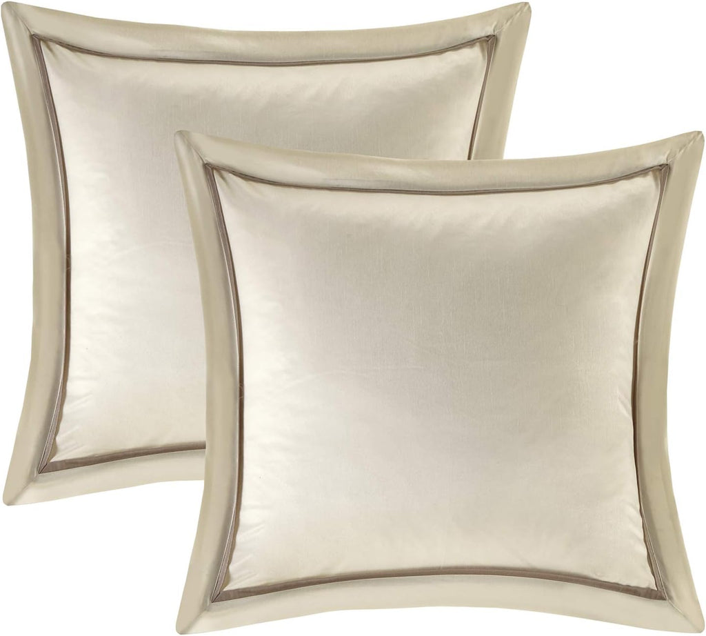 Madison Park Essentials Room in a Bag Faux Silk Comforter Set - Luxe Diamond Tufting All Season Bedding, Matching Curtains, Decorative Pillows, Ivory Cal King(104'x92') 24 Piece