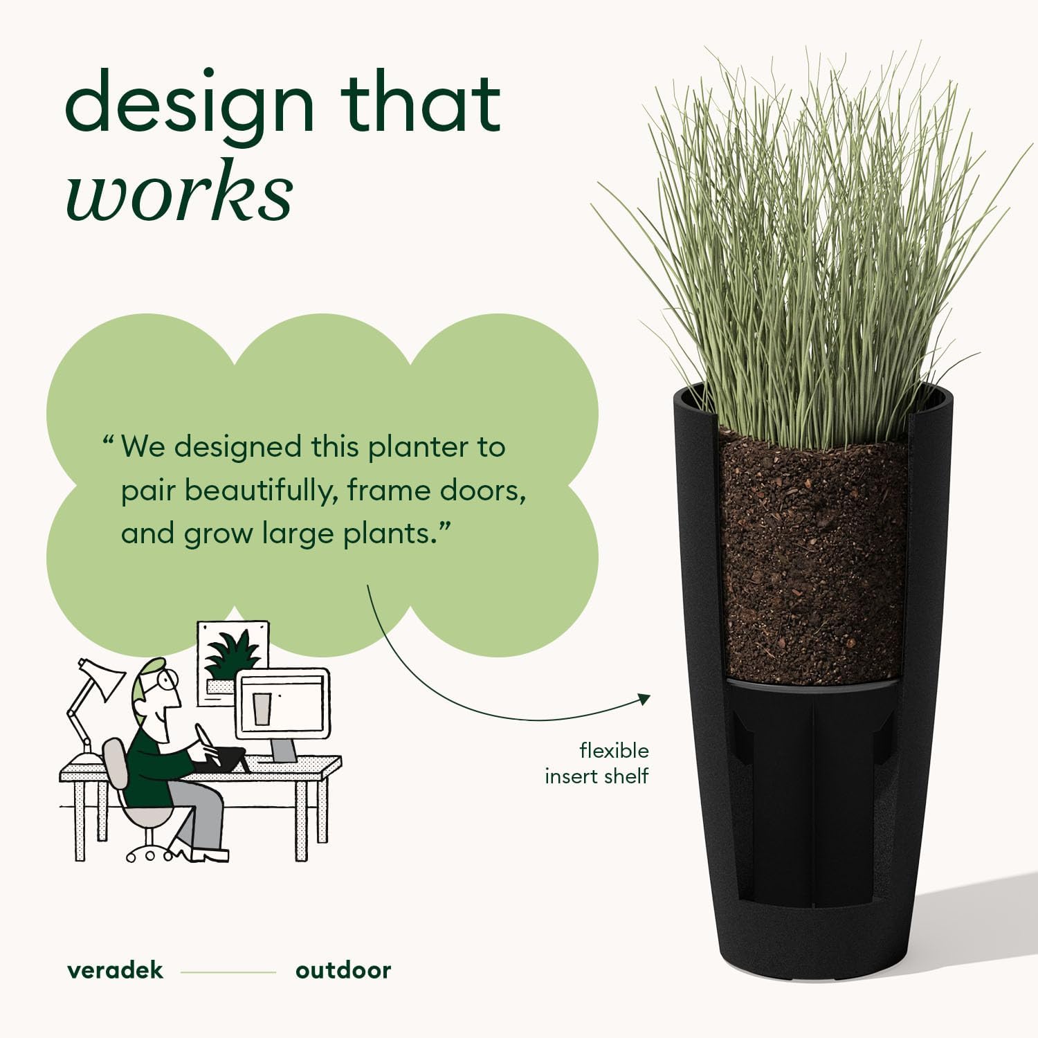 Veradek Mason Series Vega Planter - Round Tall Planter for Indoor or Outdoor Porch/Patio | Made from Plastic-Stone Composite with Drainage Holes | Modern Décor for, Flowers, Interior Plants