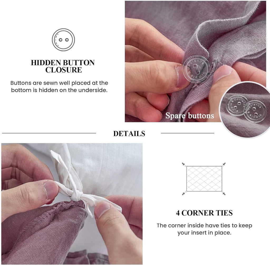 Simple&Opulence 100% Linen Duvet Cover Set, 3 PCS Natural French Flax Purple Ruffle Duvet Cover King Size, Breathable Comfy Linen Bedding Comforter Cover with 2 Pillowcases (Purple, 104' X 92')