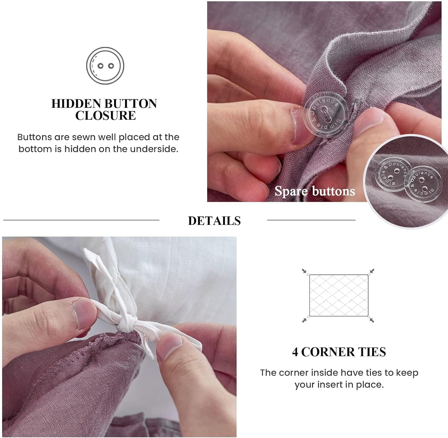 Simple&Opulence 100% Linen Duvet Cover Set, 3 PCS Natural French Flax Purple Ruffle Duvet Cover King Size, Breathable Comfy Linen Bedding Comforter Cover with 2 Pillowcases (Purple, 104' X 92')