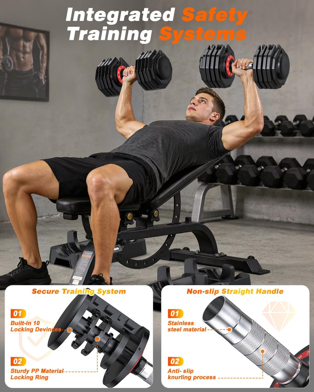 Rendpas Adjustable Dumbbells Set of 2, 5-in-1/10-in-1/16-in-1 Quick-Lock Hand Weights 25/55/80 lbs Pair, Anti-Slip Handle Free Weights Set for Home Gym Strength Training for Men Women