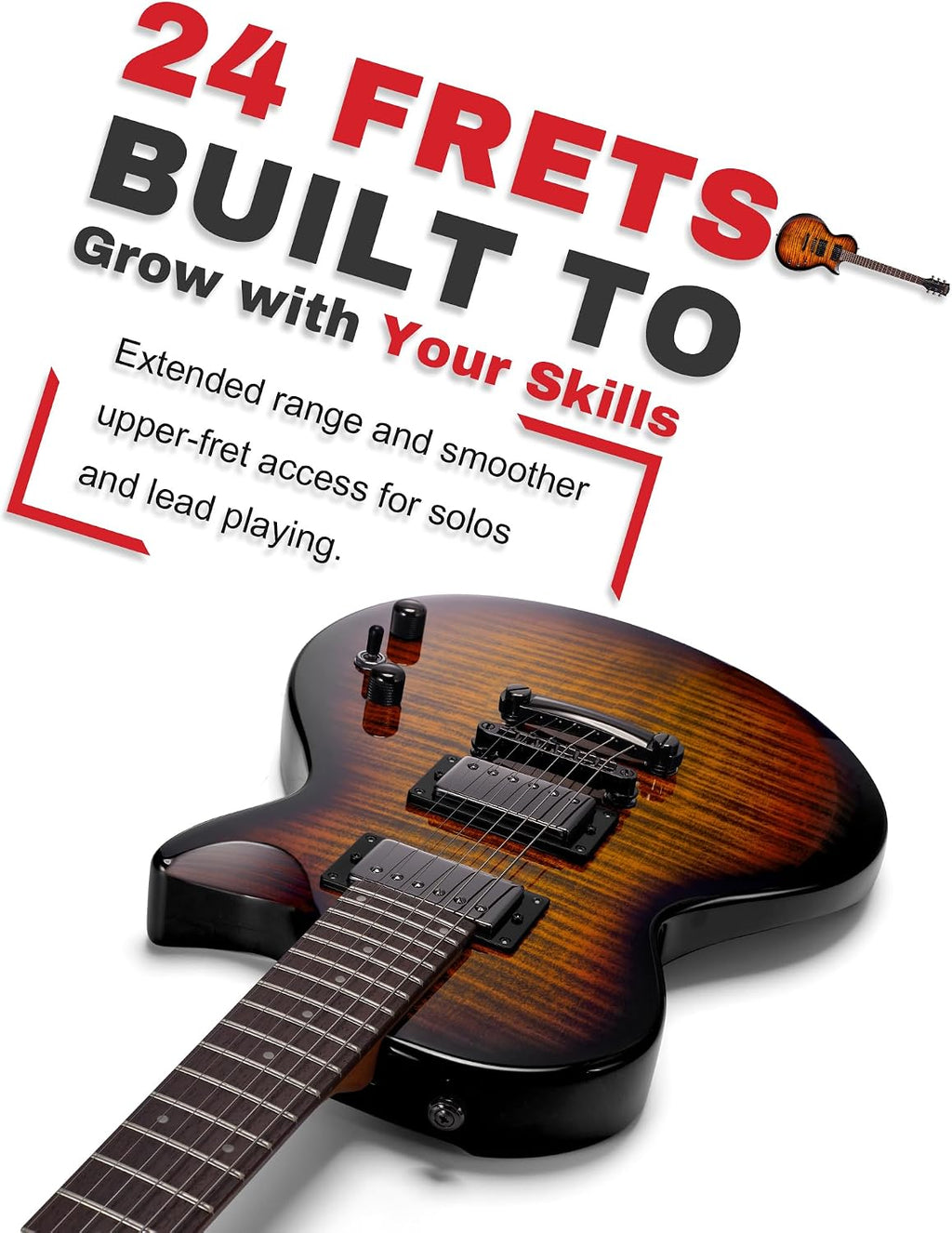 AKLOT 24-Fret Electric Guitar Kit – Single Cut (LP Style), Modern Playability with Coil-Split Humbucker Pickups, Essential Accessories Included, Inferno Burst