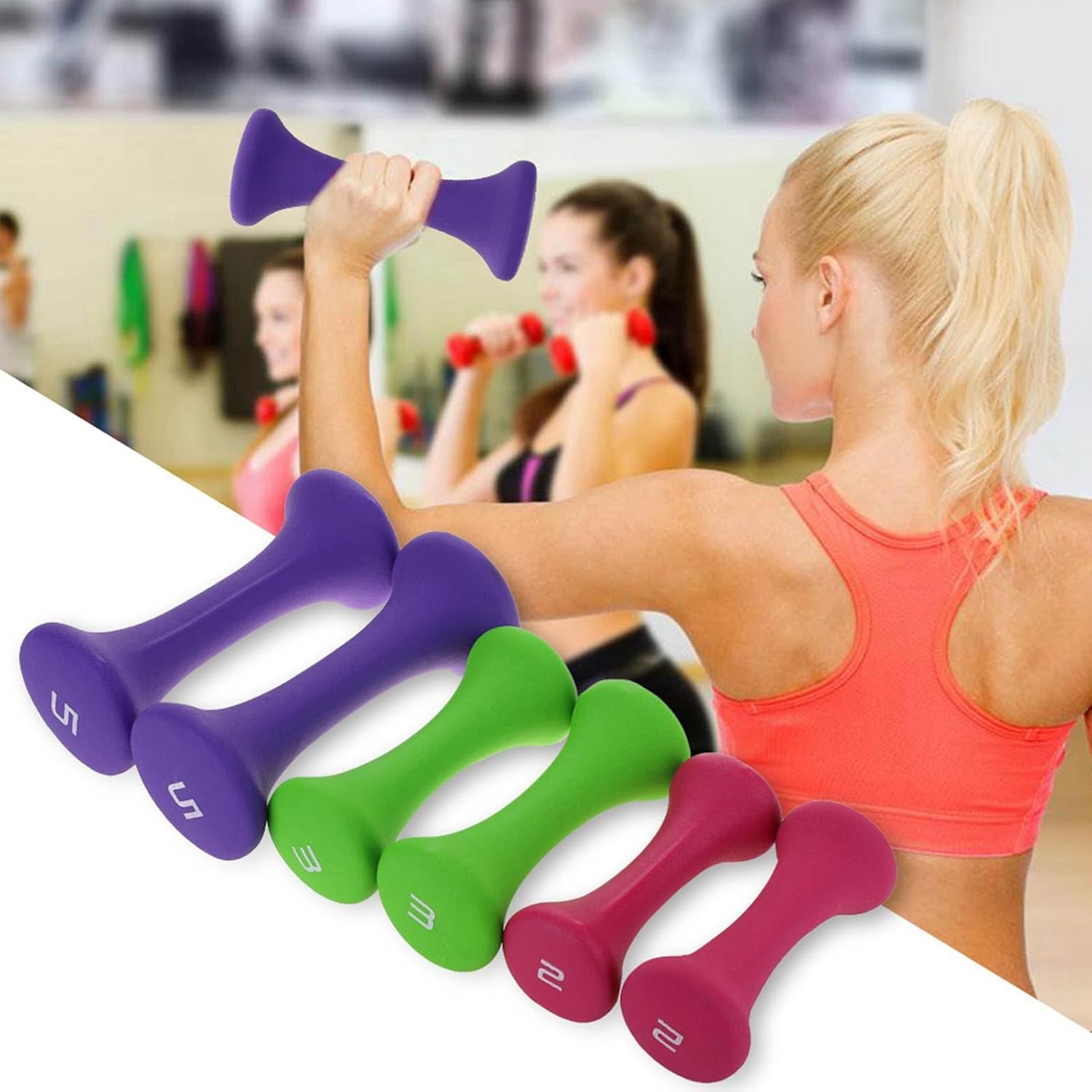 Drfeify 6pcs Hand Fitness Weights Set, 2lb 3lb 5lb Bodybuilding Exercise Equipment with Rack Holder, for Women Muscle Training Home Office Workout