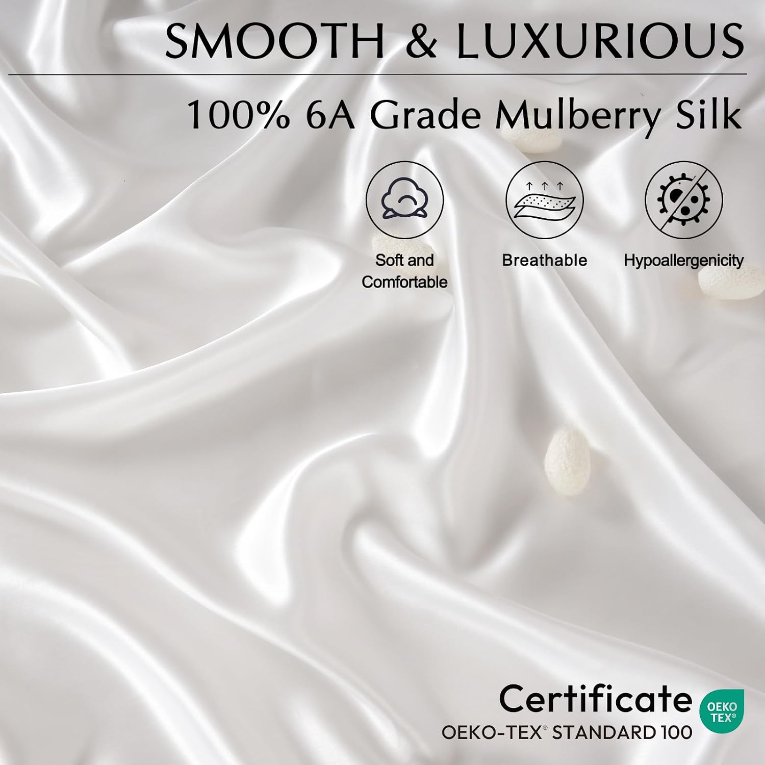 ZIMASILK 100% 19 Momme Mulberry Silk Fitted Sheet for Sleeping with Deep Pocket, Soft, Breathable & Hypoallergenic for Hair & Skin Care (King 78''x80''+16', White)