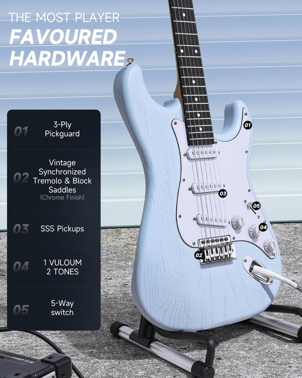 DONNER DST-80 Electric Guitar 39' Beginner Electric Guitar Kit with Amp, Classic SSS Pickup Complete with Gig Bag, Tuner, Capo, Strap, Picks, and Free Online Lessons