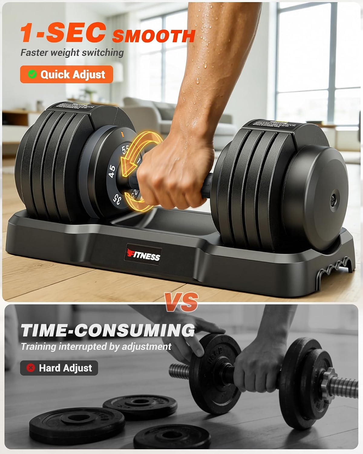 Adjustable Dumbbells Set of 2, 1 Hand Adjustable Weights Dumbbell Set and Workout Bench, 25/55/80lb Pair Weight Set For Home Gym Suit both Men and Women, Compact for Small Space Apartment Room