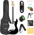 STRICH Electric Guitar Left Hand Beginner Kit, Solid Body 39' Electric Guitar SSS Pick Up for Starter, with 5W x 2 Amp, Bag, Tuner, Capo, Strap, String, Cable, Picks, SST-S10L Black