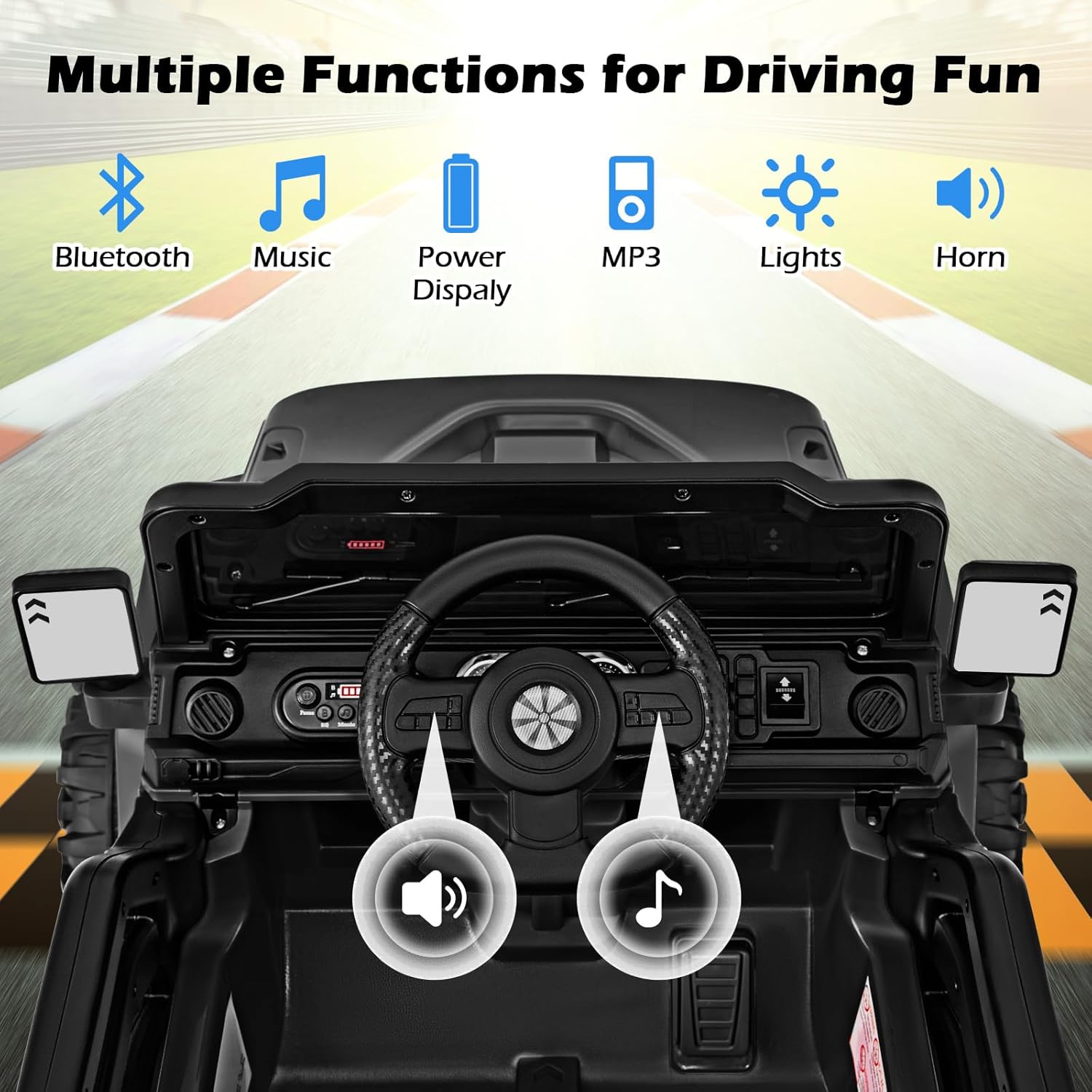 OLAKIDS Ride on Truck, 12V Battery Powered Electric Vehicle for Kids with Remote Control, Bluetooth, Power Display, LED Lights, Music Player, Ride on Toy for 3+ Boys Girls (Black)