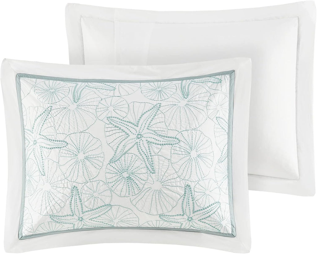 Harbor House Cotton Comforter Set - Coastal Oceanic Sealife Design, All Season Down Alternative Bedding with Matching Shams, Bedskirt, Maya Bay, Seafoam Blue King(108'x96') 4 Piece