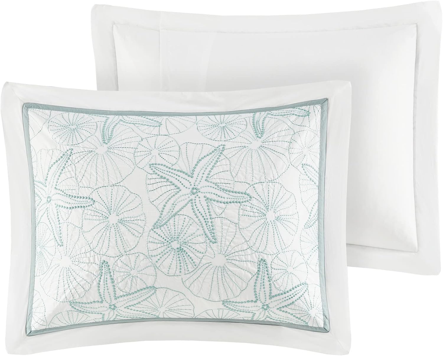 Harbor House Cotton Comforter Set - Coastal Oceanic Sealife Design, All Season Down Alternative Bedding with Matching Shams, Bedskirt, Maya Bay, Seafoam Blue Queen(92'x96') 4 Piece