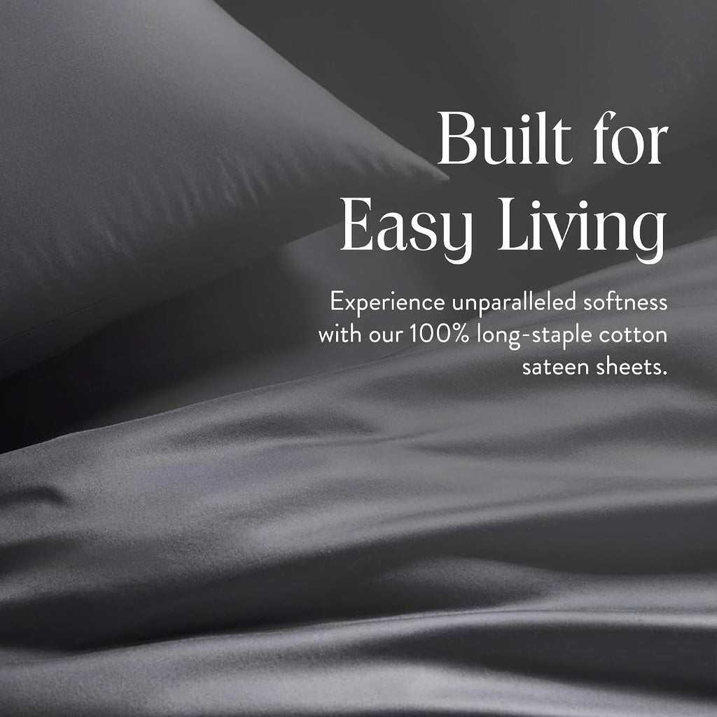 Brooklinen Luxury Sateen 4 Piece Sheet Set - 100% Cotton Bed Sheets, Durable California King Size Sheets Set in Slate Grey, Oeko-TEX Certified Bedding Set, 1 Fitted Sheet, 1 Flat Sheet, 2 Pillowcases