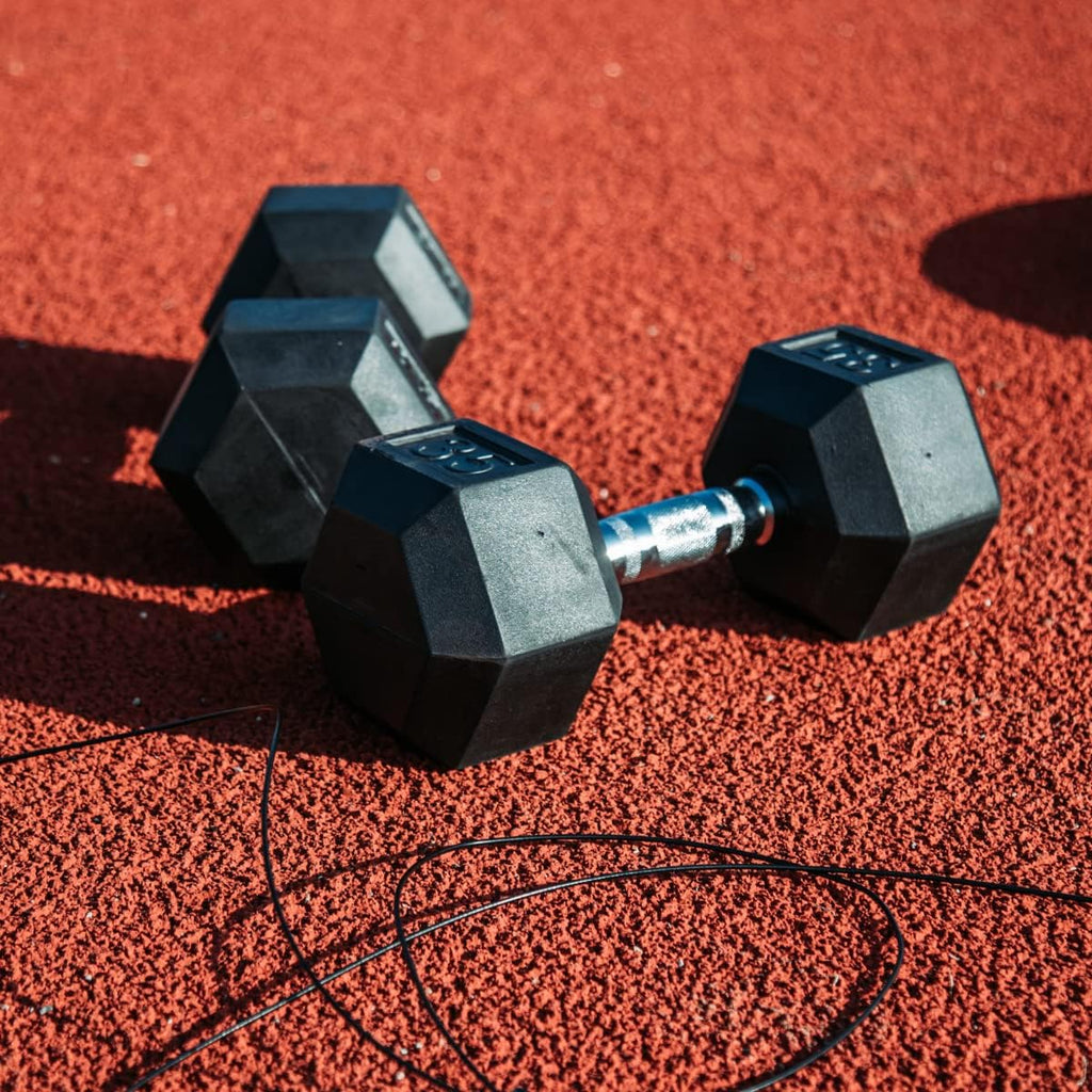 Gronk Fitness Rubber Hex Dumbbell Pairs | 5lbs - 70lbs | Workout Equipment for Men and Women | Rubber Coated Cast Iron with Ergonomic Chrome Plated Handles