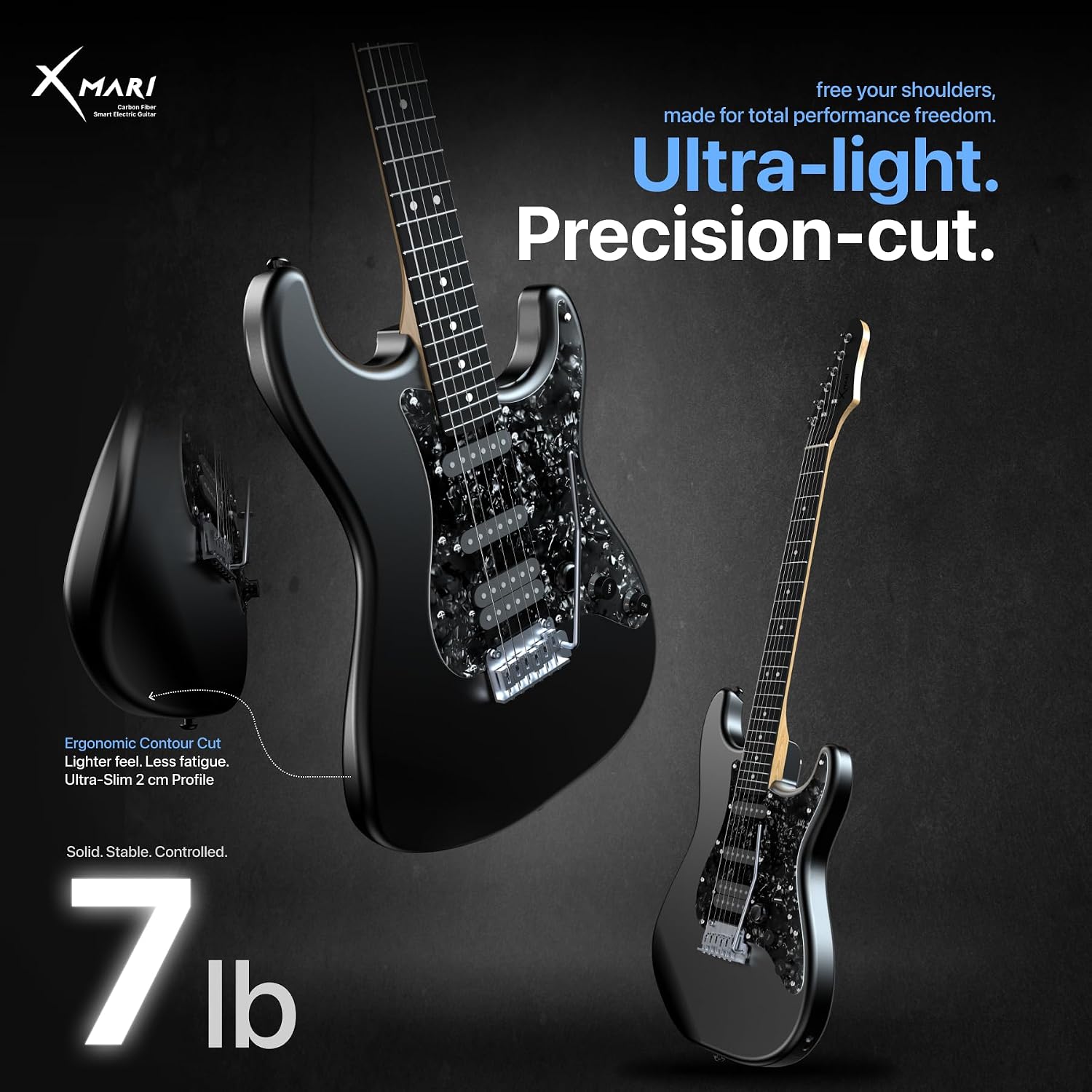 Enya XMARI 39' Smart Electric Guitar with Built-in DSP Effects, 4 Presets, USB-C OTG Recording, Headphone Output, Custom Ceramic Pickups, Carbon Fiber Body, with Gig Bag, Strap, Cable & Picks