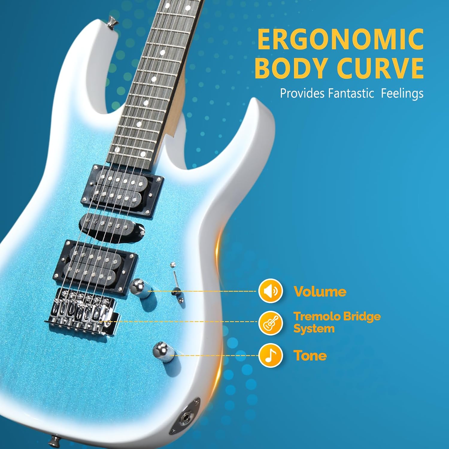 GLARRY 39' Full Size Electric Guitar Kit for Beginners, Starter Electric Guitar Set with 20W Amp & HSH Pickups, Model 170 (Ocean)