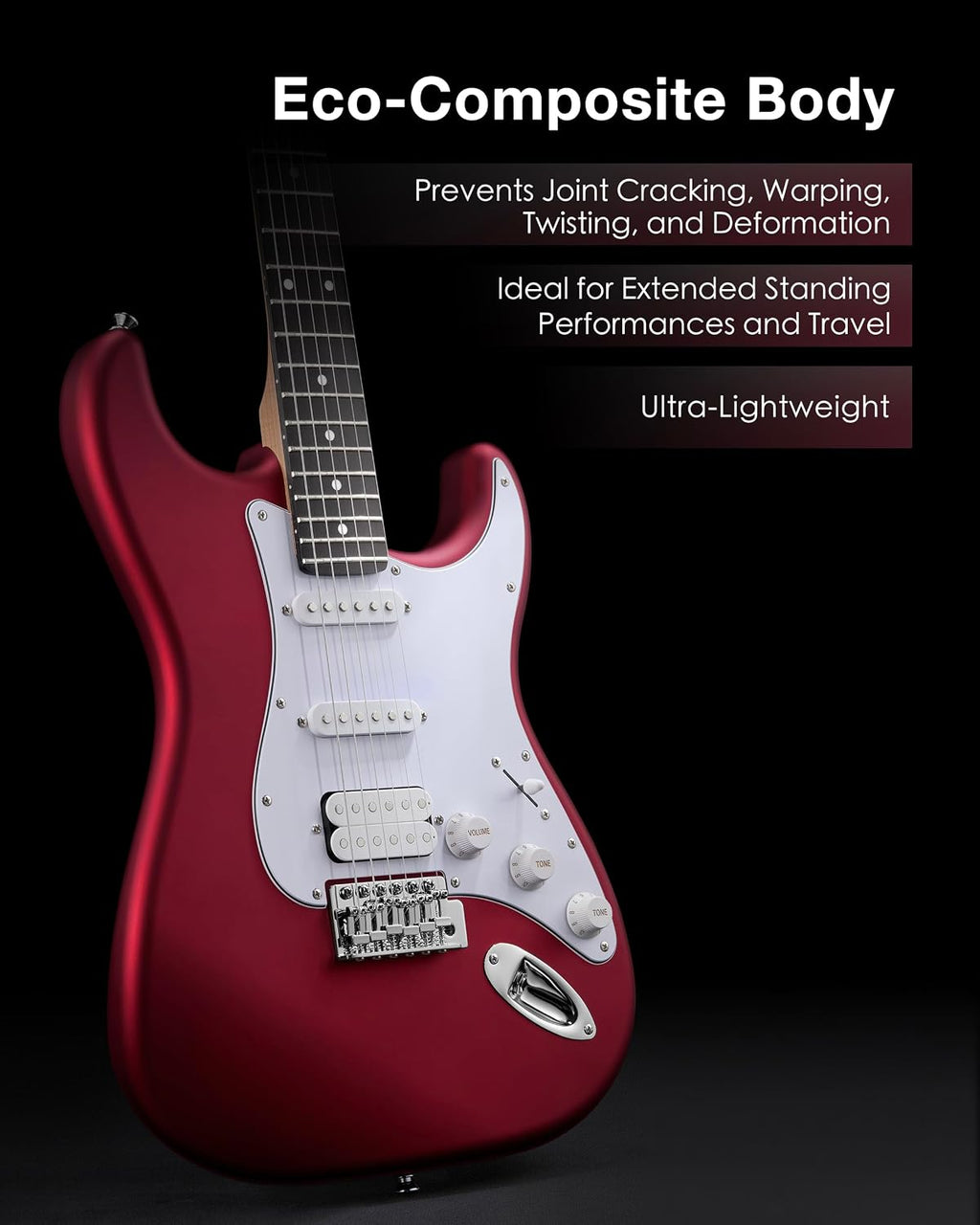 Tostar Electric Guitar Kit with Amp HSS Pickup Beginner Electric Guitar with Gig Bag,Capo,Tremolo, Strap, Picks Stratocaster 39' Full Size Electric Guitars Heavy Metal 6 String for Gifts Red