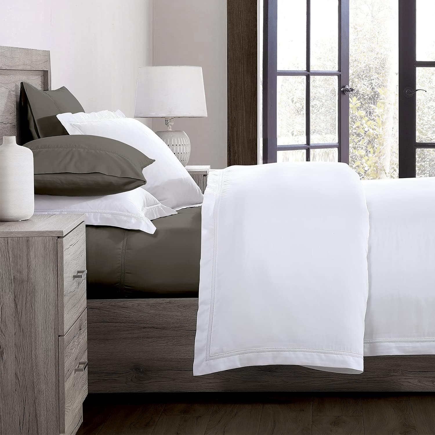 Pure Parima Yalda Sheet Set – 100% Certified Egyptian Cotton, Double-Hem Stitch, King, Charcoal