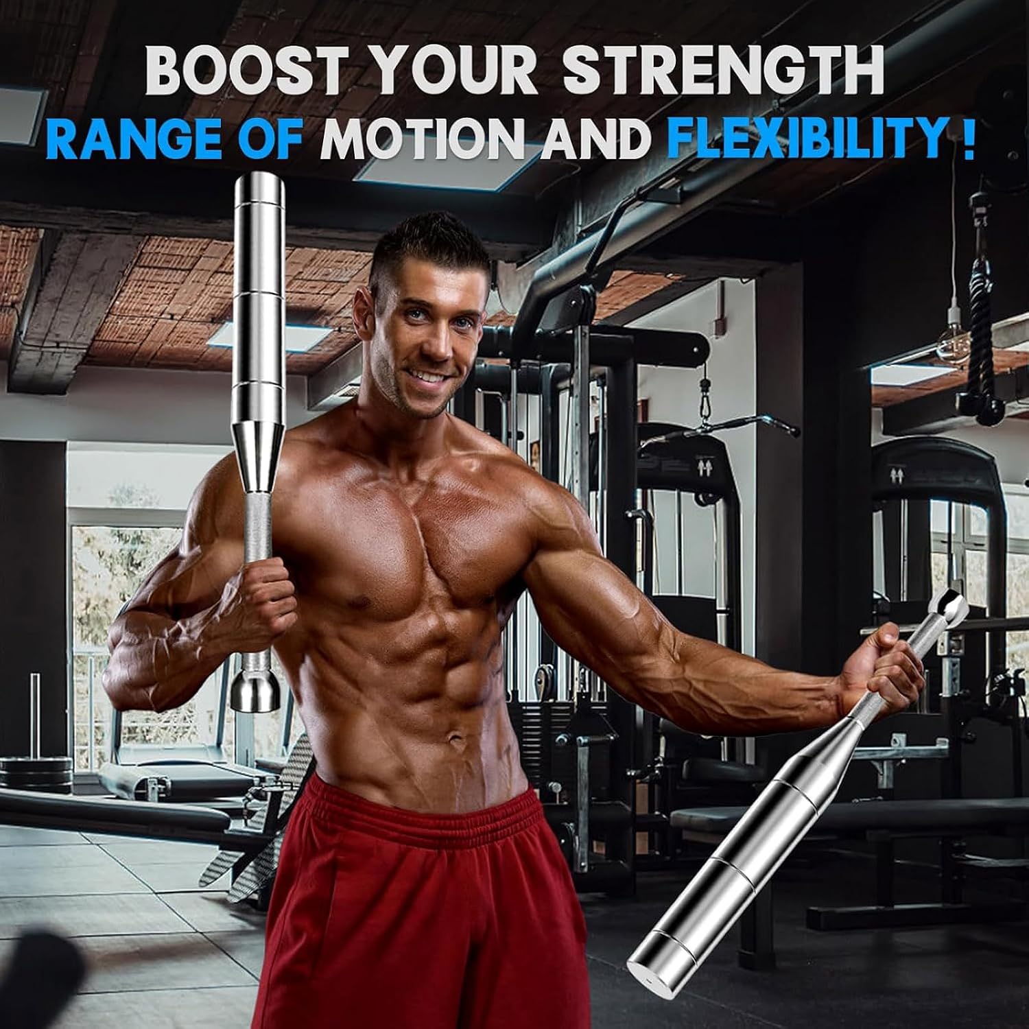 Adjustable Steel Macebell Clubbell,Indian Clubs,Non-Slip Knurled Handles,For Total Body Strength Training And Functional Fitness,For Both Men And Women,8.8-35lbs