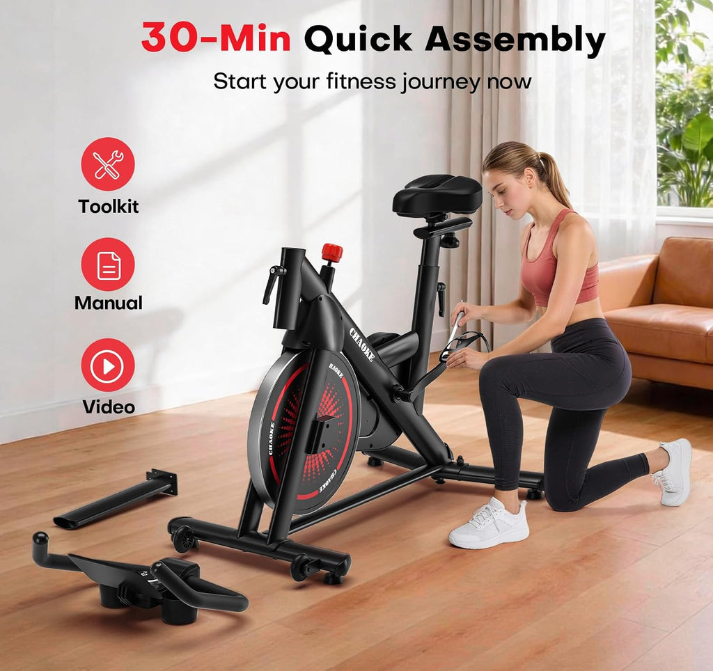 Exercise Bike, CHAOKE Quiet Adjustable Magnetic Resistance Stationary Bike for Home Cardio with App Compatible, 350LB Weight Capacity Indoor Cycling Bike with Comfortable Seat & Digital Display
