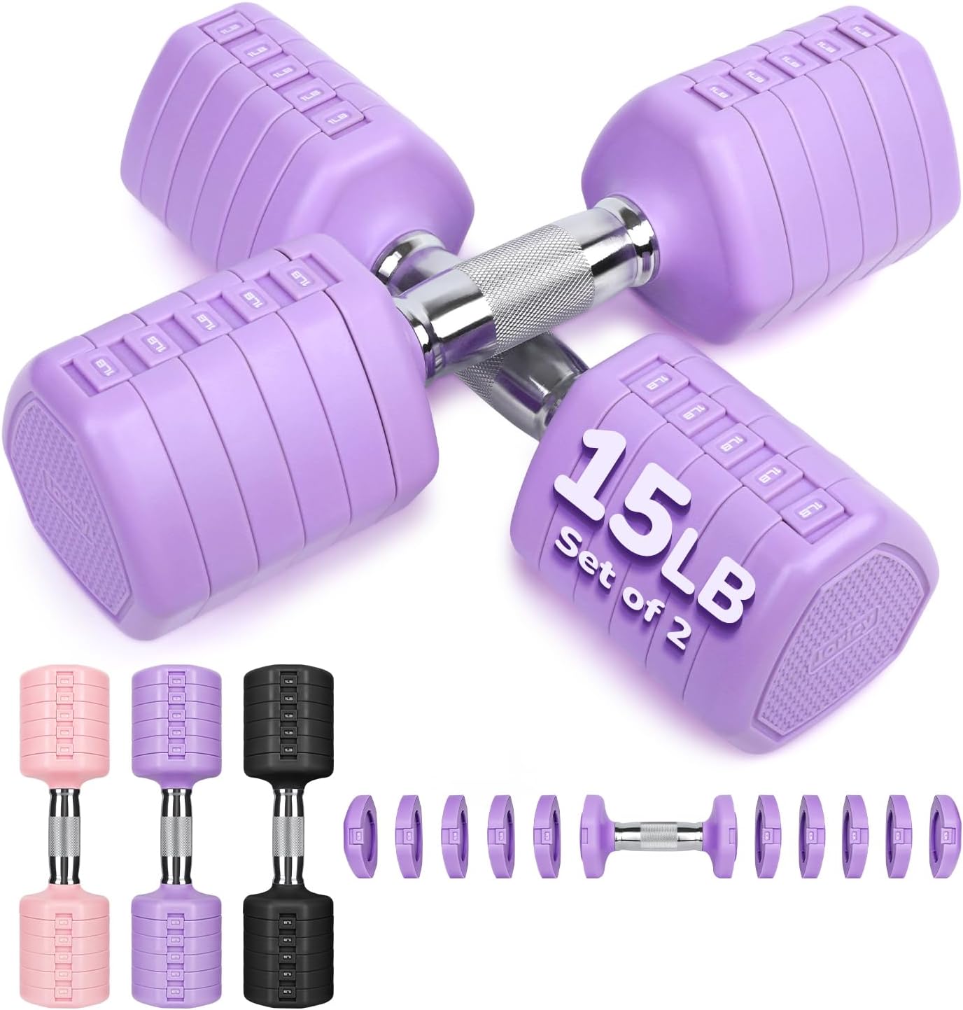 10LBS 20LBS 30LBS Dumbbell Set, Adjustable Dumbbells Set of 2 Hand Weights for Women Men Weight Sets for Home Gym Outdoor Exercise Workout Strength Training Equipments
