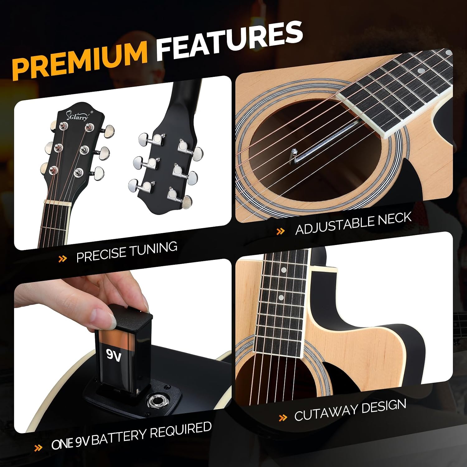 GLARRY Full Size 6 Strings Acoustic Electric Guitar Beginner Kit w/ 15W Amp, Cutaway 41 Inch Electric Acoustic Guitar w/Inbuilt Tuner, Bag, Strap, Picks, Strings, Basswood Guitarra, Matte Natural
