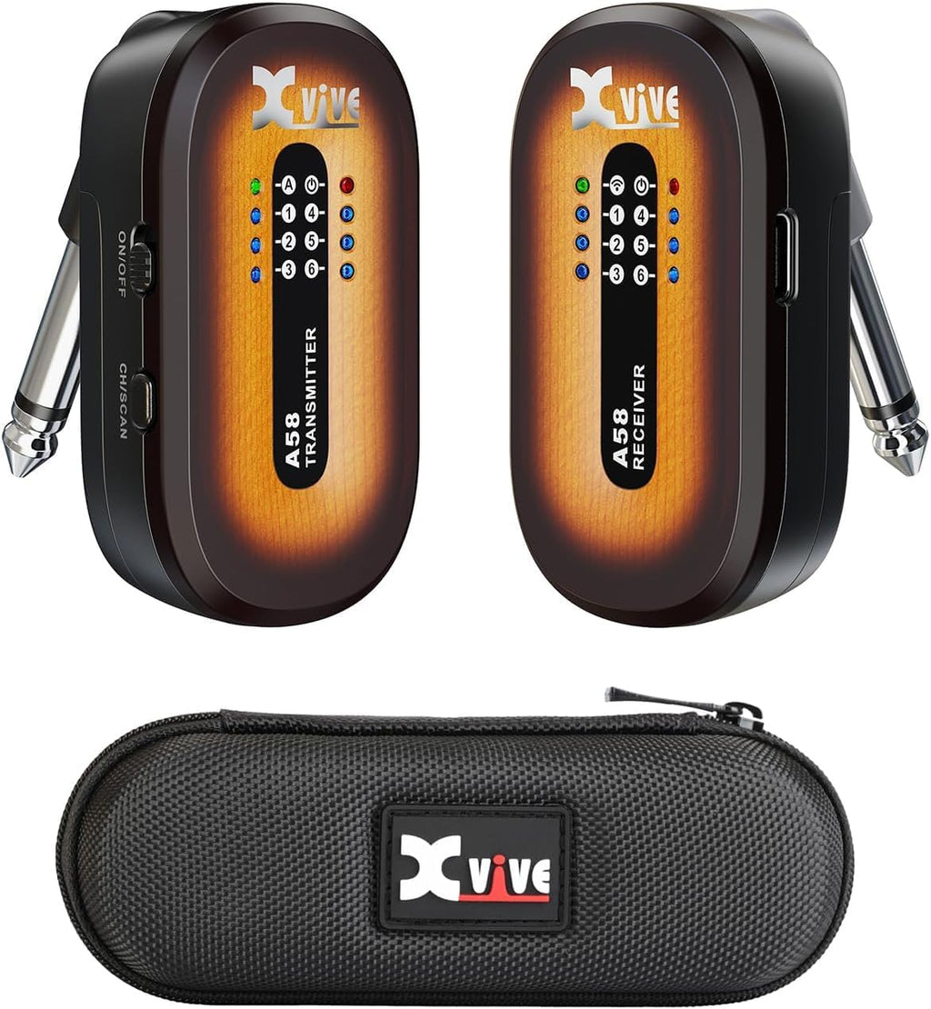 Xvive A58 Wireless Guitar System 5.8GHz Wireless Guitar Transmitter Receiver for Active or Passive Pickup Electric/Acoustic Bass Guitar,Vintage Sunburst
