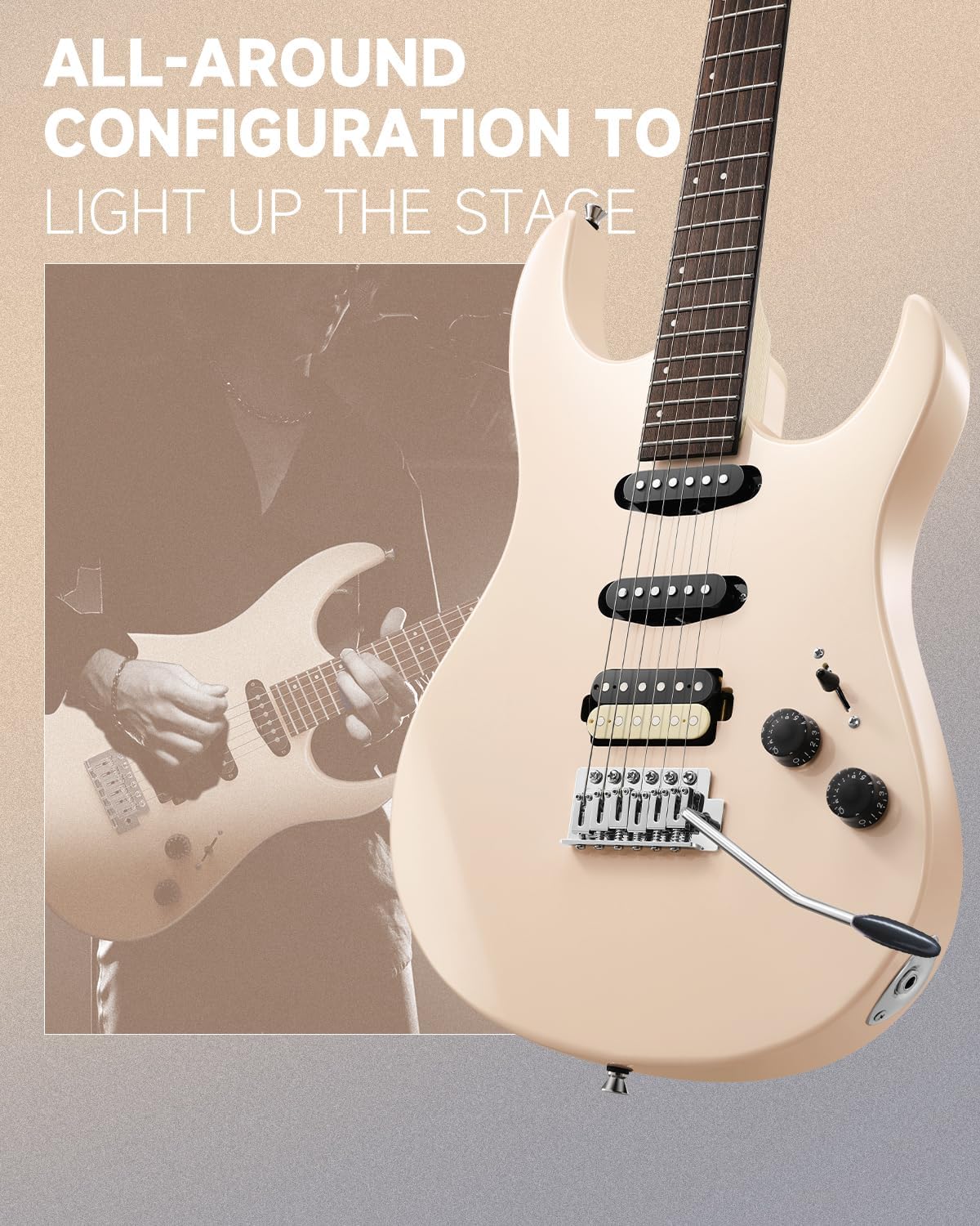 Donner DMT-66 Solid Body Electric Guitar Kit for Beginners, Full Size 39 Inch Electric Guitar with HSS Pickups, Poplar Body, Maple Neck, Starter Guitar with Gig Bag, Strap, Whammy Bar, Wrench, Pink
