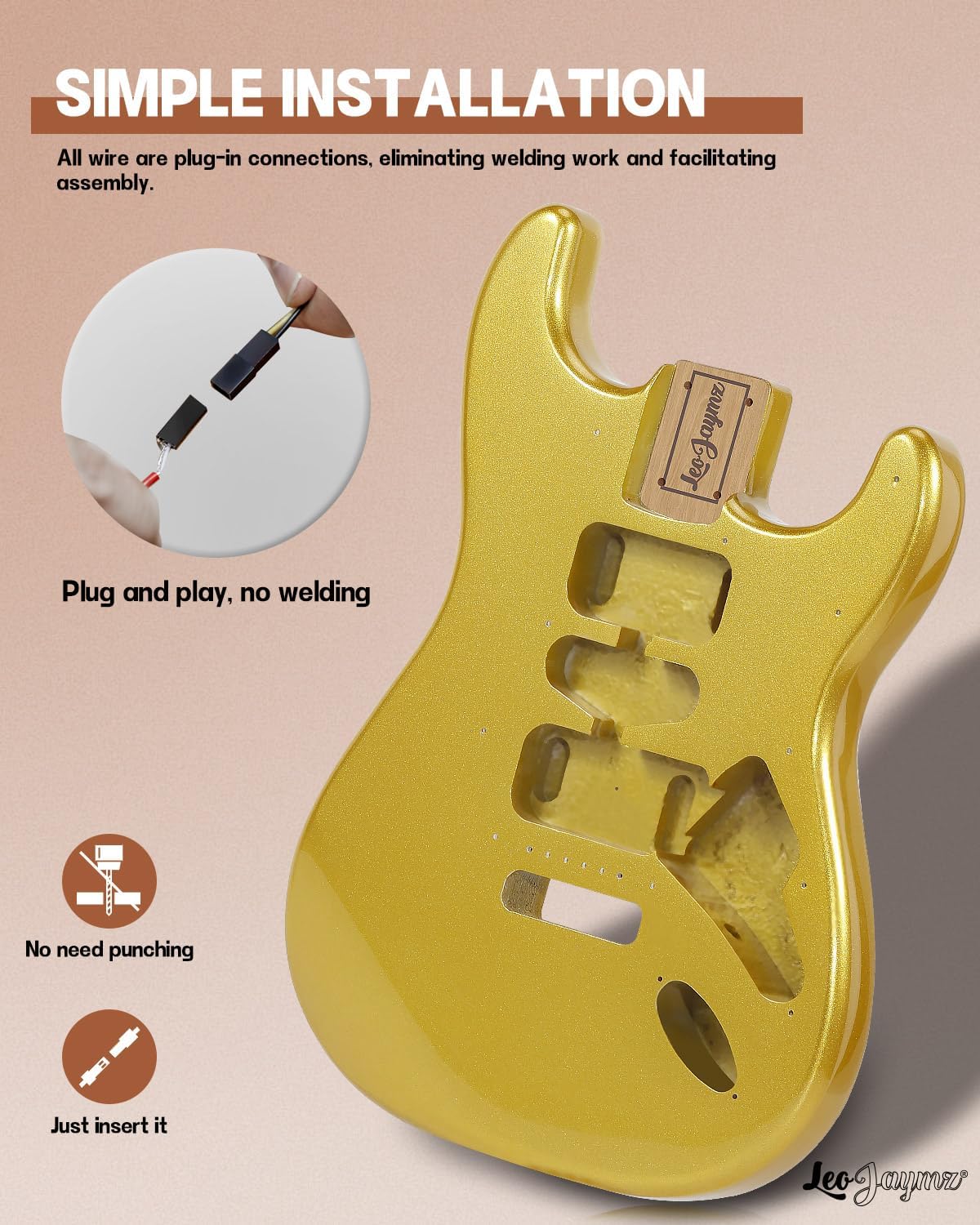 Leo Jaymz DIY ST Style Electric Guitar Kits,Spray-painted Mahogany Body,Laurel Wood Fingerboard and Maple Neck, including all Components (ST Gold)