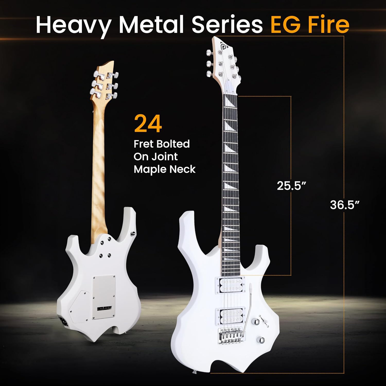 Pyle Heavy Metal EG Fire Electric Guitar Axe w/ Amplifier Kit, Full Size Instrument w/ Practice Amp & Accessories, Metal Axe, White
