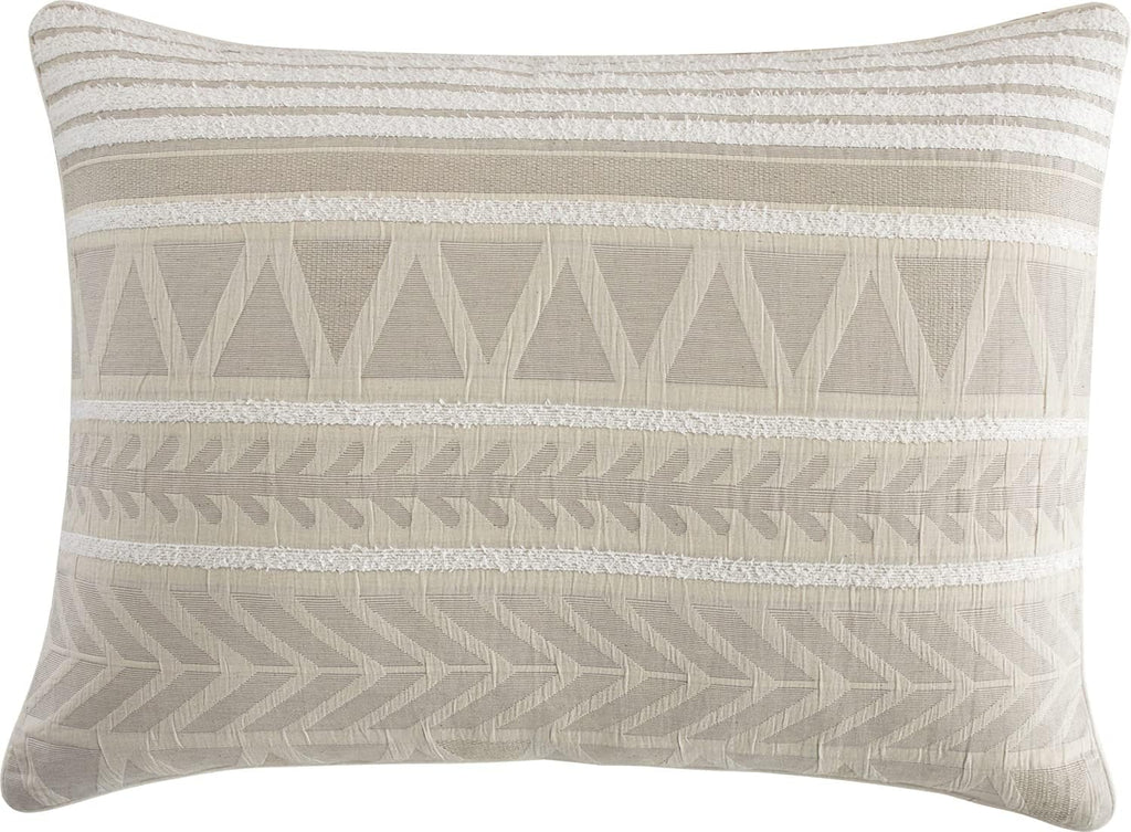 Grand Avenue Cotton King Size Comforter Set, 6 Piece, Beige Geometric Jacquard Bedding Set, Bedskirt, Pillows & Shams, Home Decor