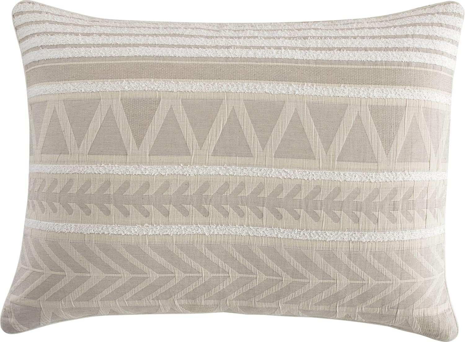 Grand Avenue Cotton King Size Comforter Set, 6 Piece, Beige Geometric Jacquard Bedding Set, Bedskirt, Pillows & Shams, Home Decor