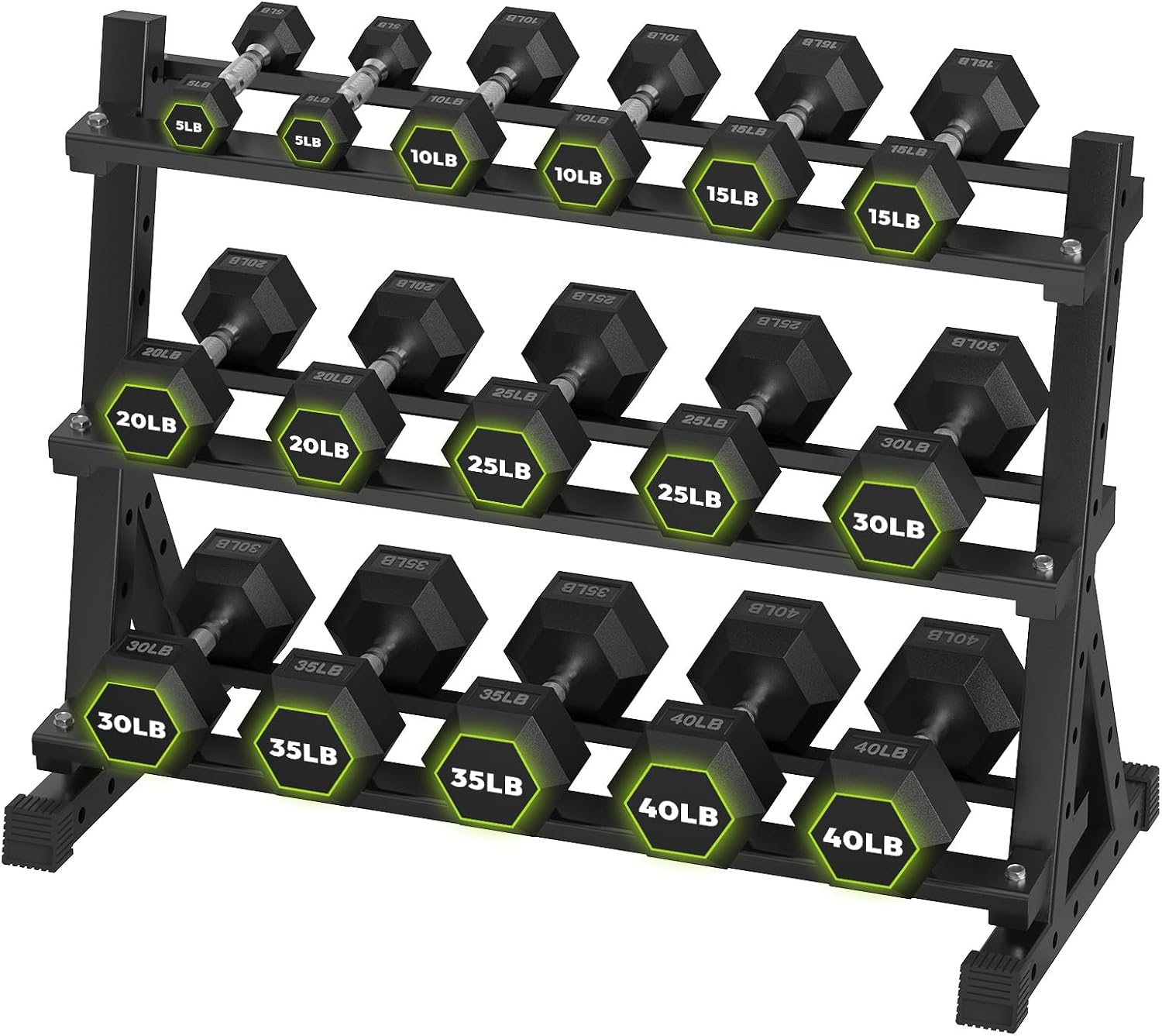 HANDBODE Hex Dumbbell Set with Rack, 300-840 lb Rubber Coated Fixed Weights Sets with Heavy Duty Storage Stand, Hexagon Shape, Multiple Weight Options Home Gym Equipment for Strength Training