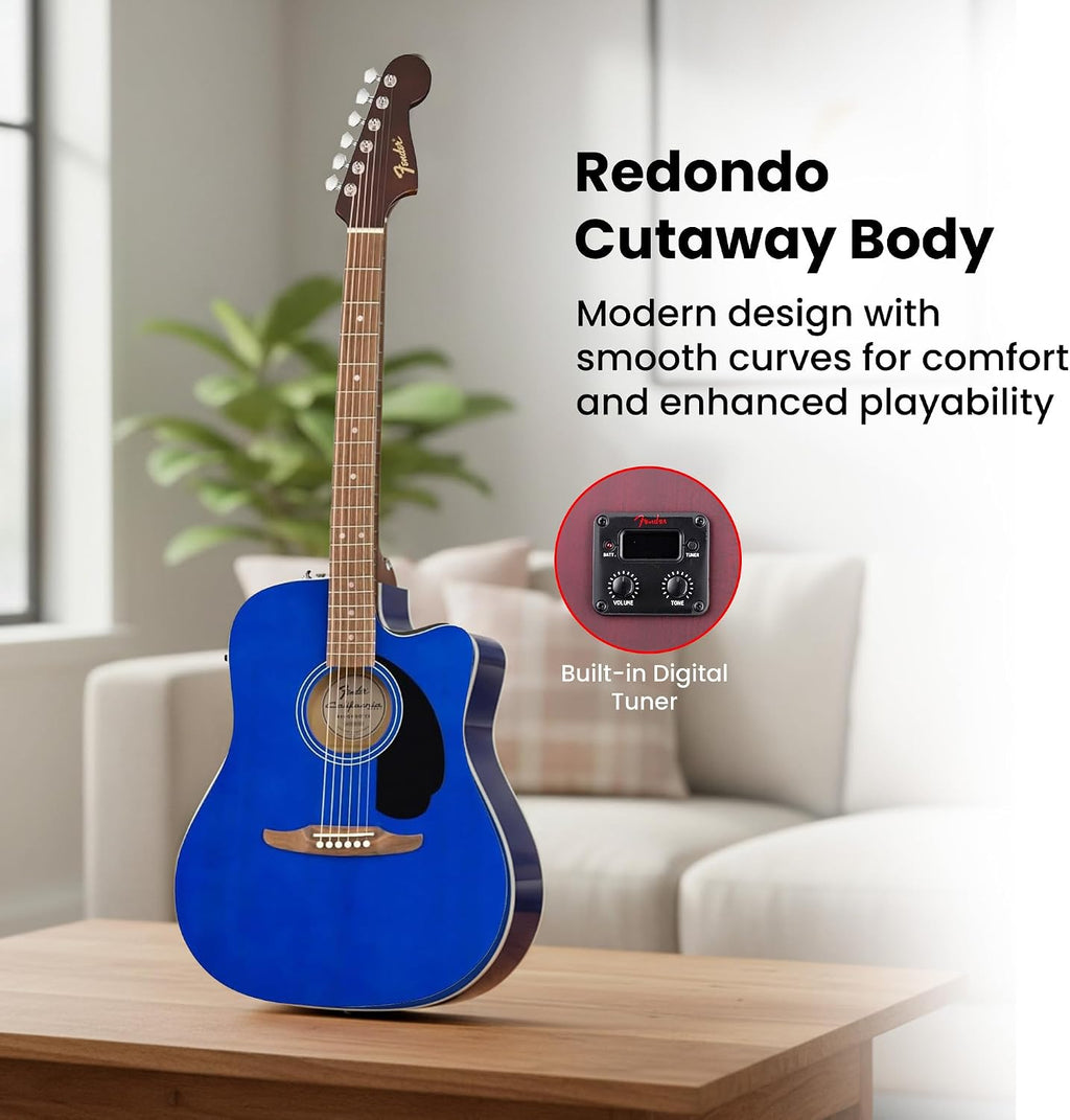 Fender California Redondo CE Acoustic-Electric Guitar - Saphire Blue Bundle with Gig Bag, Strings, Picks, and Austin Bazaar Instructional DVD